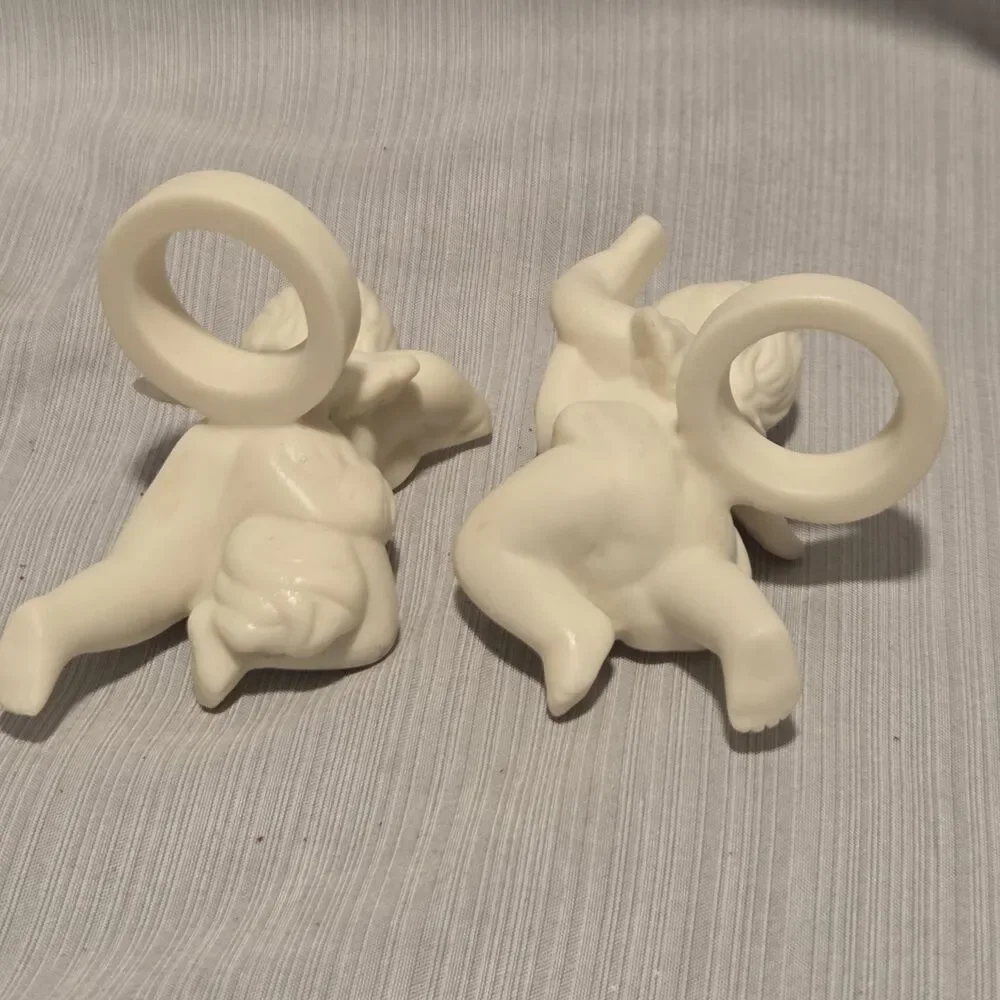3" Partylite Cherub Candle Taper Huggers White Bisque Set of 2 - Picture 5 of 13